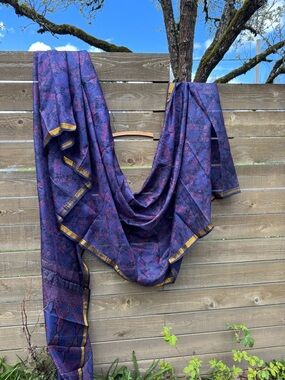 Purple Floral Patterned Saree with Gold Trim